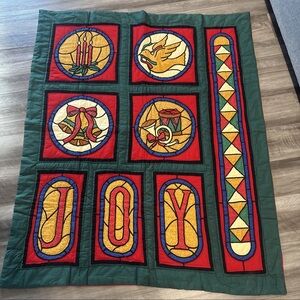 🎄Vintage Christmas Quilted Throw Blanket - Stained Glass Look - 60" x 48" 🎄